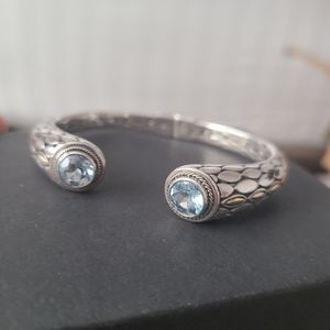 Silver 925+ 14k gold cuff bracelet plus 14k gold Blue Topaz Annika Witt Bali
